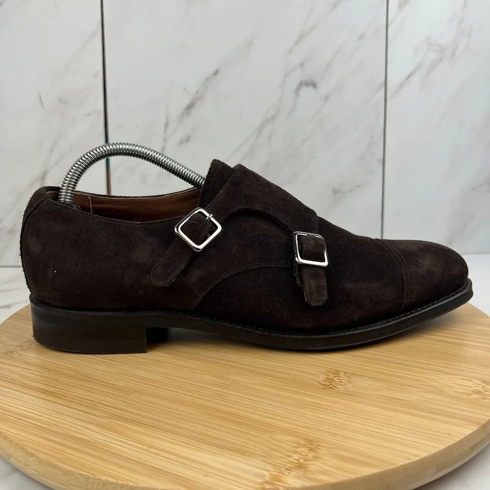 Meermin Mallorca Mens Size 9.5 US Dark Brown Suede Double Monk Strap Dress Shoes